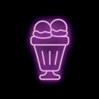 Neon sign representing ice cream sundae with two scoops shining in purple light vector