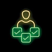 Neon icon of person completing multiple tasks with check marks vector