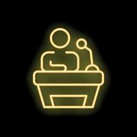 Neon sign of a speaker standing behind a tribune delivering a speech vector