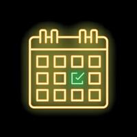 Neon calendar showing day with completed task icon vector