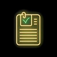 Neon green checklist clipboard icon glowing on black background vector