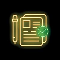 Glowing neon icon of a signed contract, symbolizing a successful business deal vector