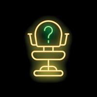 Neon glowing question mark over empty office chair on black background vector