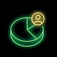 Neon icon style graphic showing customer segmentation with pie chart and person icon vector