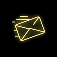 Neon mail envelope icon flying on black background vector