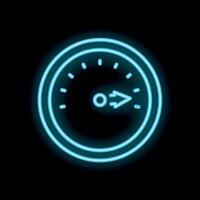 Neon blue speedometer showing maximum speed achieved icon vector