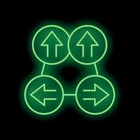 Green neon arrows pointing in different directions on black background vector