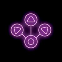 Neon pink hierarchy organisation chart with play and backwards buttons on black background vector