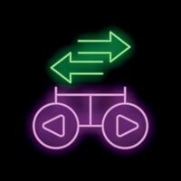 Neon sign showing data transferring with two arrows pointing opposite directions over play buttons vector