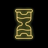 Glowing neon line hourglass with flowing sand on black background vector