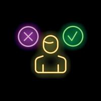 Person choosing between right and wrong answer in neon light style vector