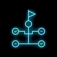 Neon algorithm showing path to success with checkmark flag on black background vector