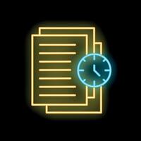 Neon icon of clock showing time limit for finishing documents vector
