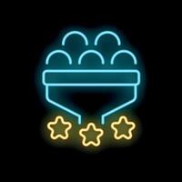 Neon icon of raw materials being processed into stars representing a value chain vector