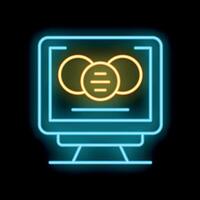 Glowing neon line computer monitor is showing a vpn service symbol vector