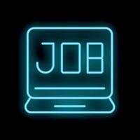 Neon blue job search icon on computer screen displaying recruitment concept vector