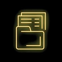 Neon yellow folder icon with documents representing data storage vector