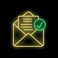 Neon envelope with check mark showing successful delivery of email vector