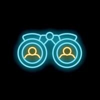 Neon icon of binoculars showing user profiles representing customer analysis vector