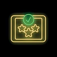 Neon icon showing customer satisfaction with three stars and check mark vector