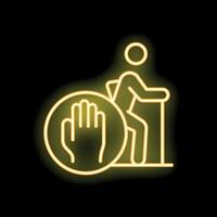 Neon sign showing senior man getting up from chair with stop sign vector