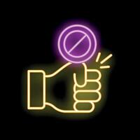 Hand showing stop sign gesture with glowing neon effect vector