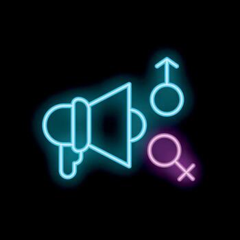 neón megáfono anunciando para ambos géneros demostración inclusión y diversidad vector