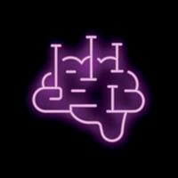 Neon style icon representing brain under construction symbolizing mental development vector