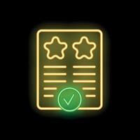 Neon icon of customer satisfaction survey with check mark and stars vector
