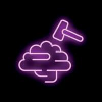 Neon sign representing hammer breaking brain representing mental breakdown vector