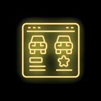 Neon icon of website showing cars for sale online vector