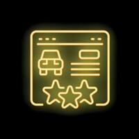 Neon icon of car website rating with three stars representing customer satisfaction vector
