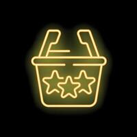 Neon shopping basket displaying three stars for customer satisfaction vector