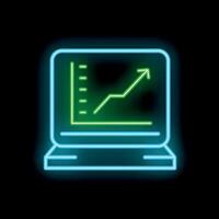 Neon icon of laptop showing growing statistics graph on screen vector