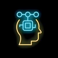 Neon icon of artificial intelligence controlling human mind vector