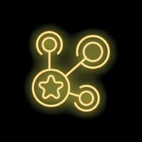 Neon yellow star connecting circles on black background vector