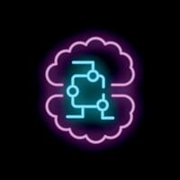 Neon style icon representing artificial intelligence with brain and circuit vector