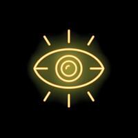 Neon sign showing eye glowing on black background vector