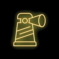 Neon sign of lighthouse emitting light in the dark background vector
