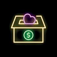 Neon donation box glowing on dark background vector