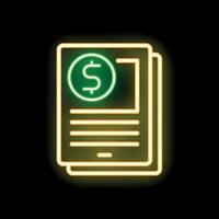 Neon financial report icon glowing on dark background vector