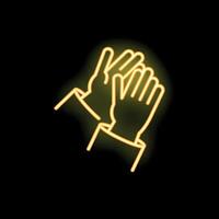 Glowing neon icon of applauding hands on black background vector