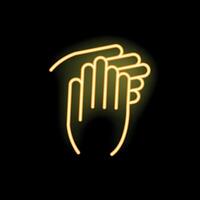 Neon yellow hands clapping icon on black background vector