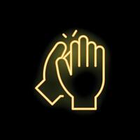 Glowing neon icon of two hands clapping giving applause vector