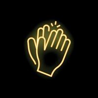 Two hands clapping neon sign on black background vector