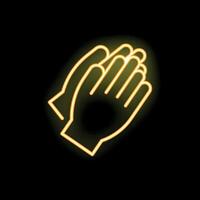 Neon icon of two hands clapping showing applause or prayer vector