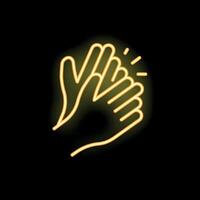 Two hands clapping making a loud applause neon sign vector