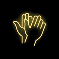 Two hands clapping creating a golden neon glow effect vector