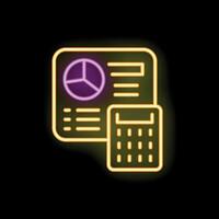 Neon icon of financial report with pie chart and calculator representing accounting vector
