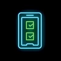 Neon smartphone showing validated checkboxes on dark background vector